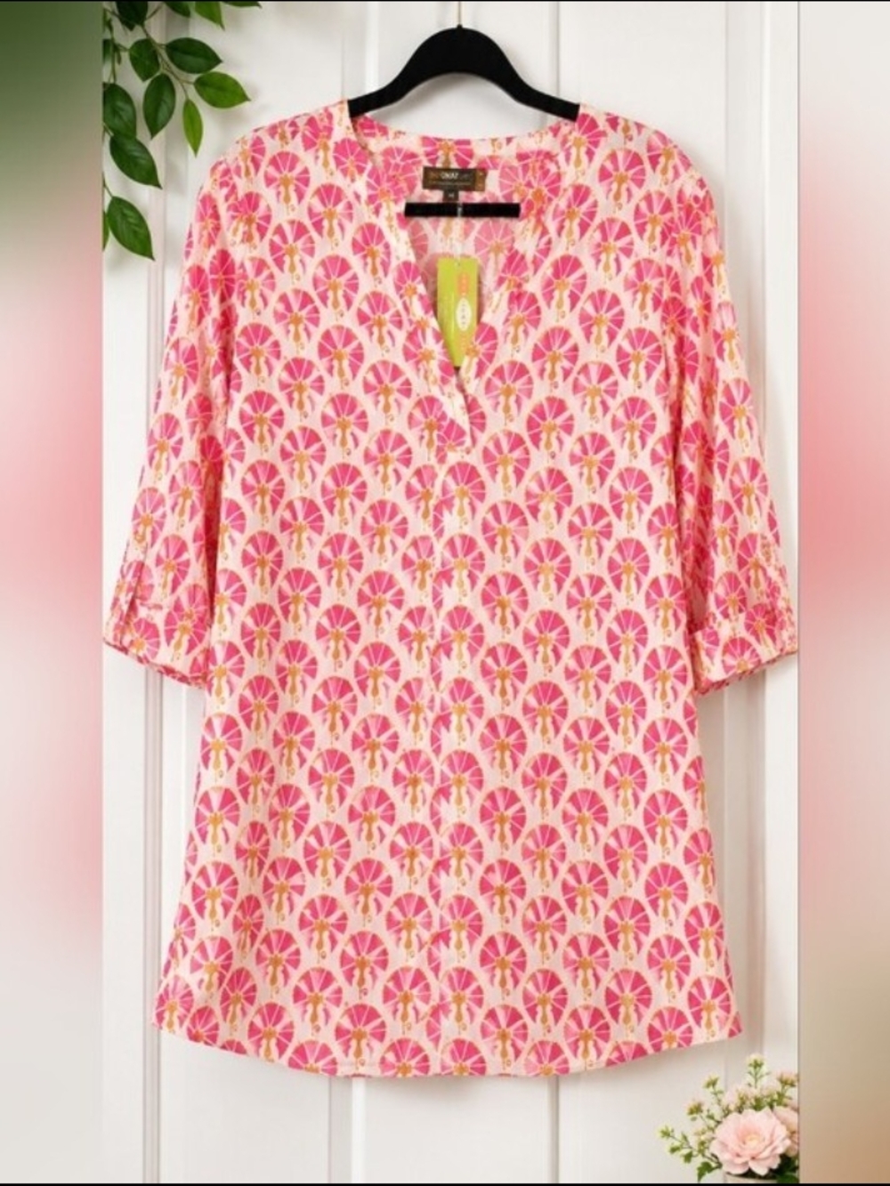 Rock Flower Paper Pink Cotton Kurta Tunic Top Boho Size Medium Coastal